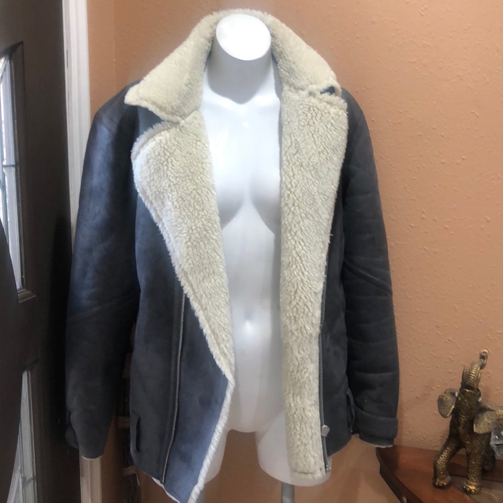 Topman gray faux suede sherpa jacket
